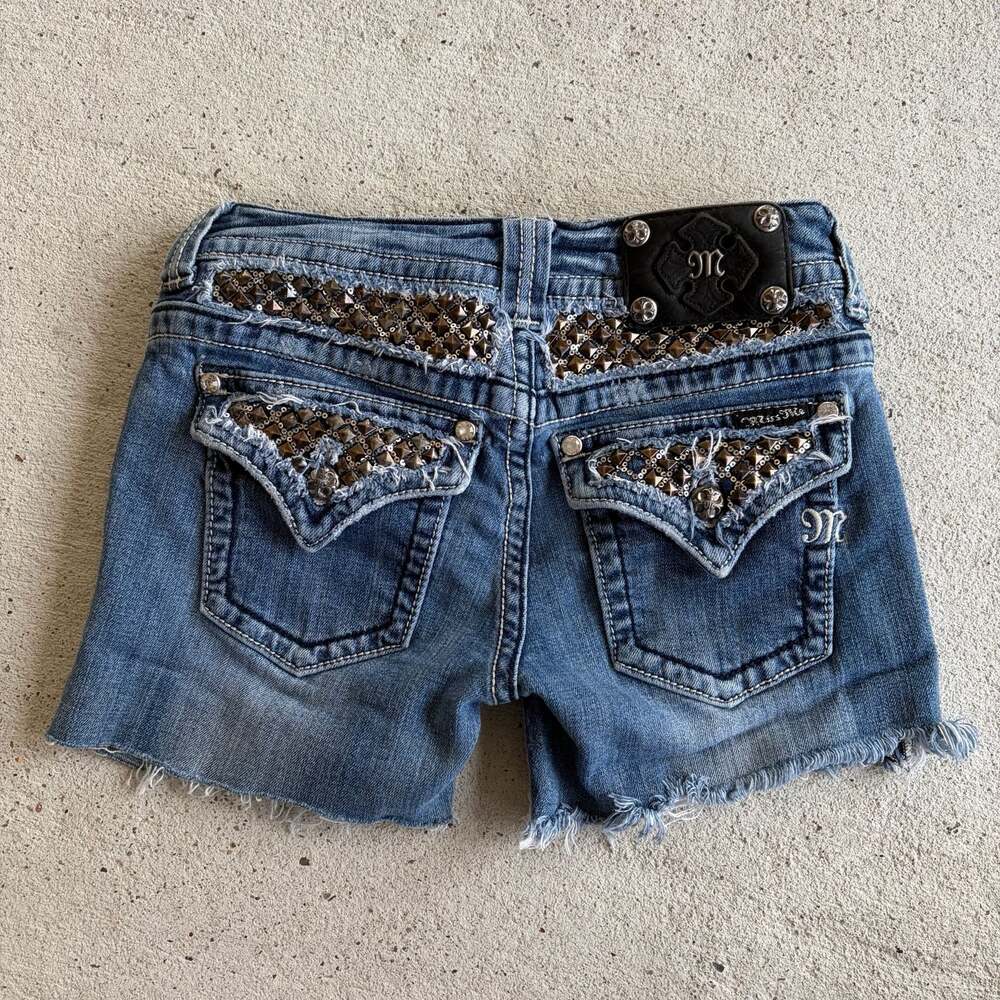 Miss Me Low Rise Studded Distressed Denim Cut Off Shorts Size 27